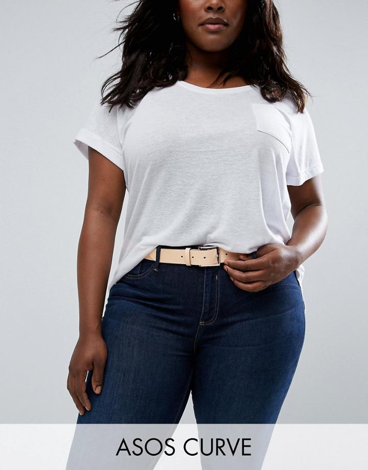 Asos Curve Leather Rose Gold Buckle Waist And Hip Belt - Beige