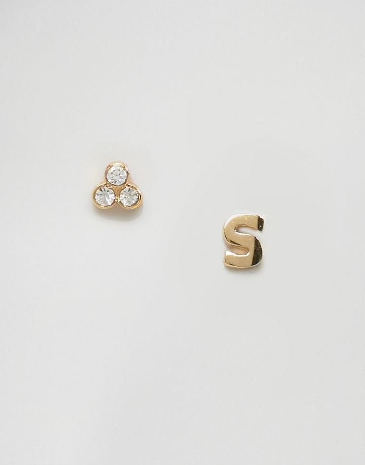 Orelia Stud Earrings With Initial S - Gold