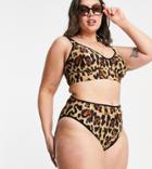 River Island Plus Leopard Print Bikini Bottom In Brown
