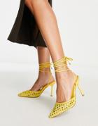 Asos Design Preston Woven Tie Leg High Heeled Shoes In Yellow