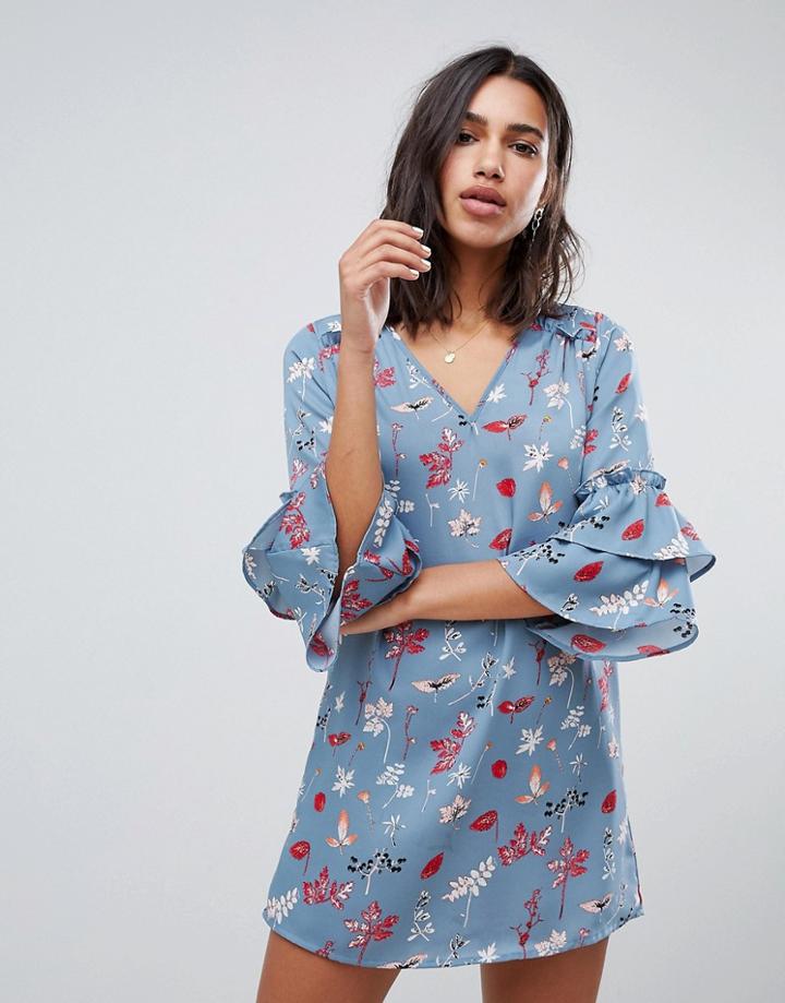 Vero Moda Bright Floral Shift Dress With Tiered Sleeves - Multi
