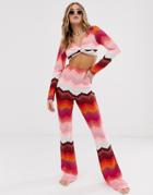 Asos Design Knitted Pink Jersey Chevron Flare Beach Pants Two-piece-multi