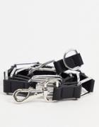 Asos Design Silver Chain Link Belt In Black Faux Leather