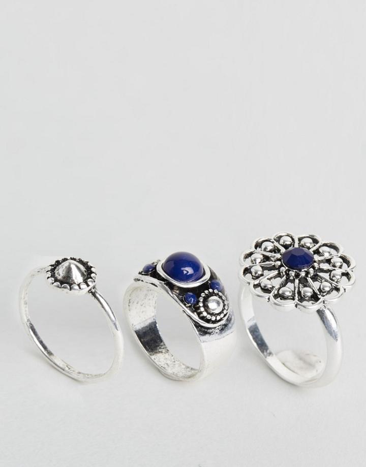 Designb 3 Pack Of Chunky Stone Rings - Silver