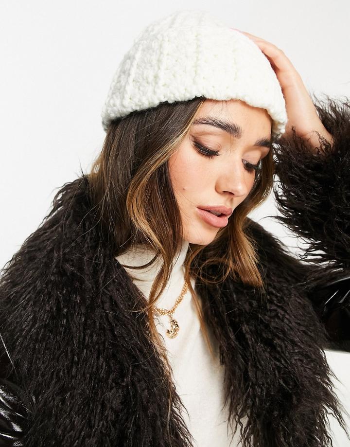 Asos Design Crochet Knit Beanie In White