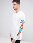 Asos Mickey Longline Long Sleeve T-shirt With Sleeve Print - White