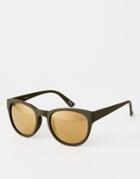 Asos Chunky Round Sunglasses In Rubberished Khaki - Green