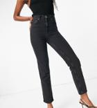 Asos Design Tall High Rise 'stretch' Straight Leg Jeans In Washed Black