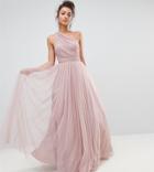 Asos Tall Premium Tulle One Shoulder Maxi Dress-pink