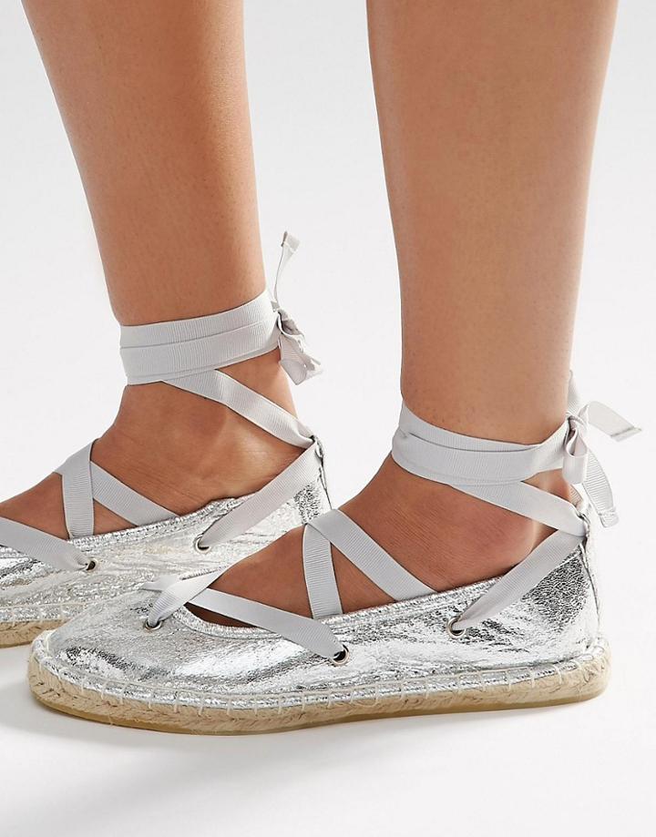 Asos Justice Lace Up Ballet Espadrilles - Silver