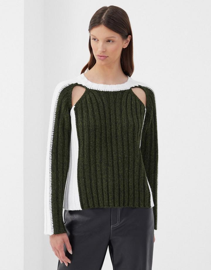 4th & Reckless Cut Out Detail Sweater In Khaki And White-green