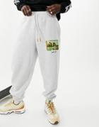Crooked Tongues Sweatpants With Scenic Picture Print In Gray - Part Of A Set-black
