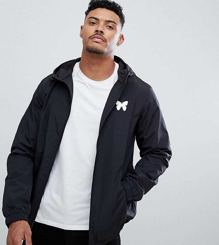 Good For Nothing Zip Thru Windbreaker Jacket In Black With Back Print Exclusive To Asos - Black