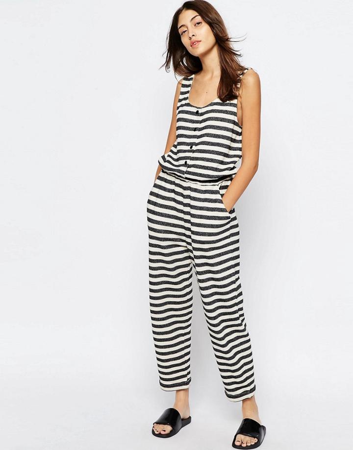 Asos Stripe Jersey Jumpsuit With Popper Front