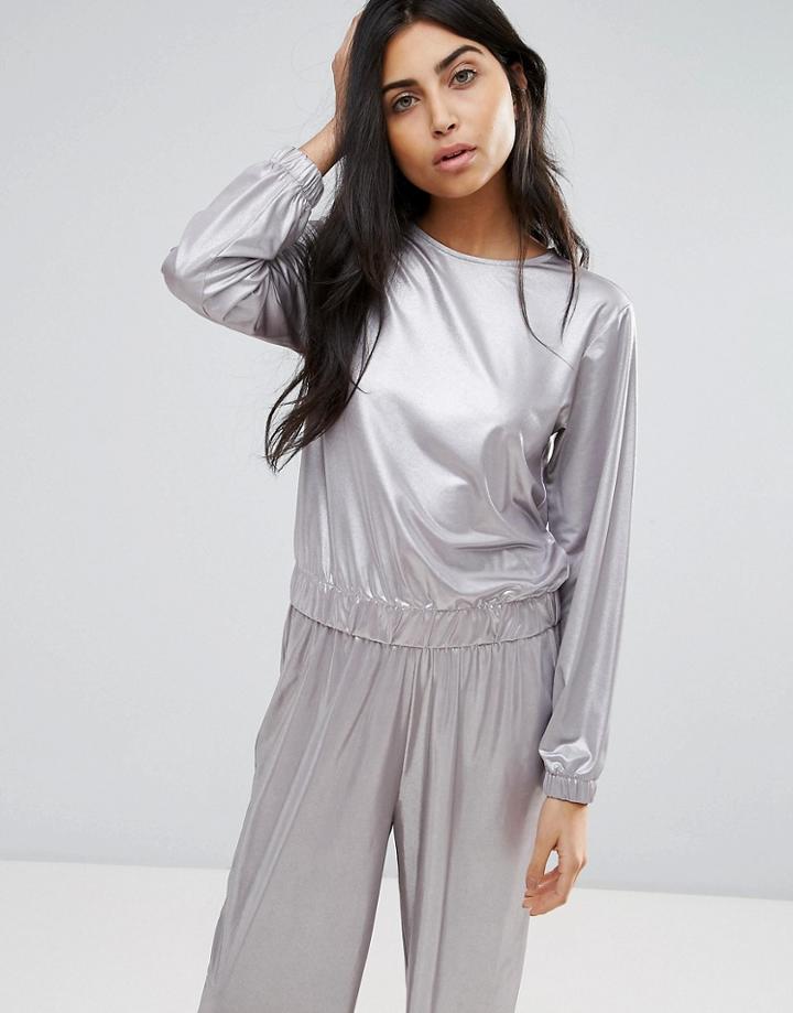 Asos Sweatshirt In Liquid Metallic Co-ord - Silver