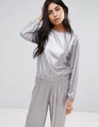 Asos Sweatshirt In Liquid Metallic Co-ord - Silver