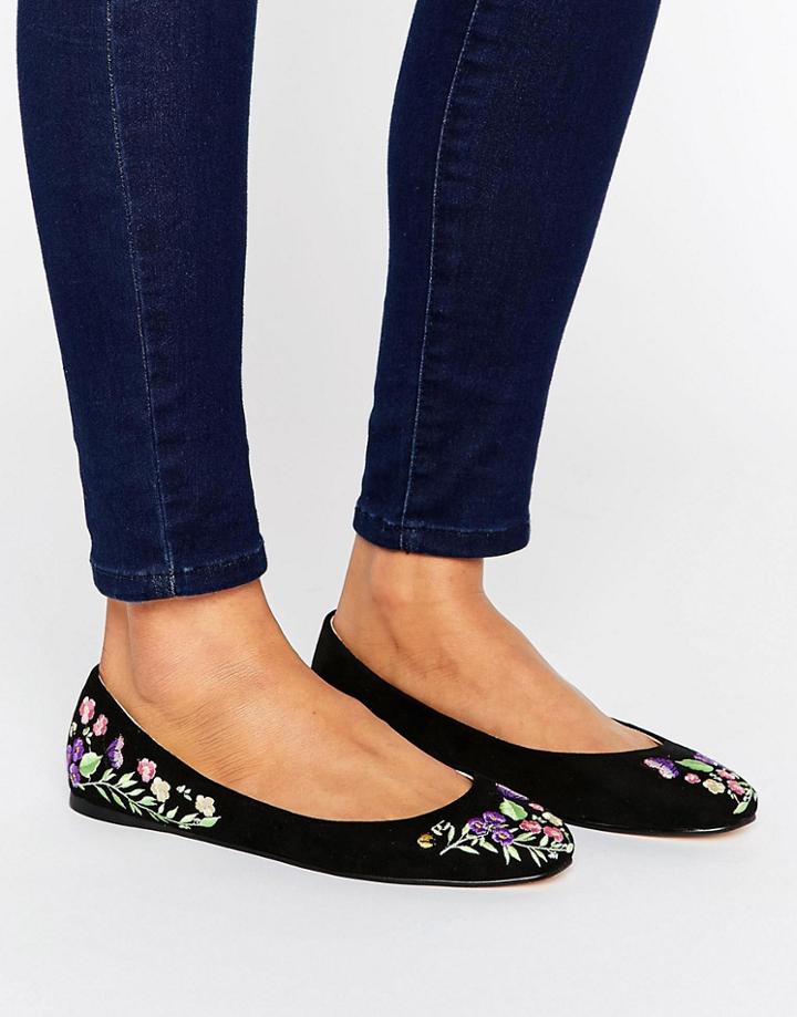 Asos Logan Embroidered Ballet Flats - Black