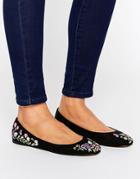 Asos Logan Embroidered Ballet Flats - Black