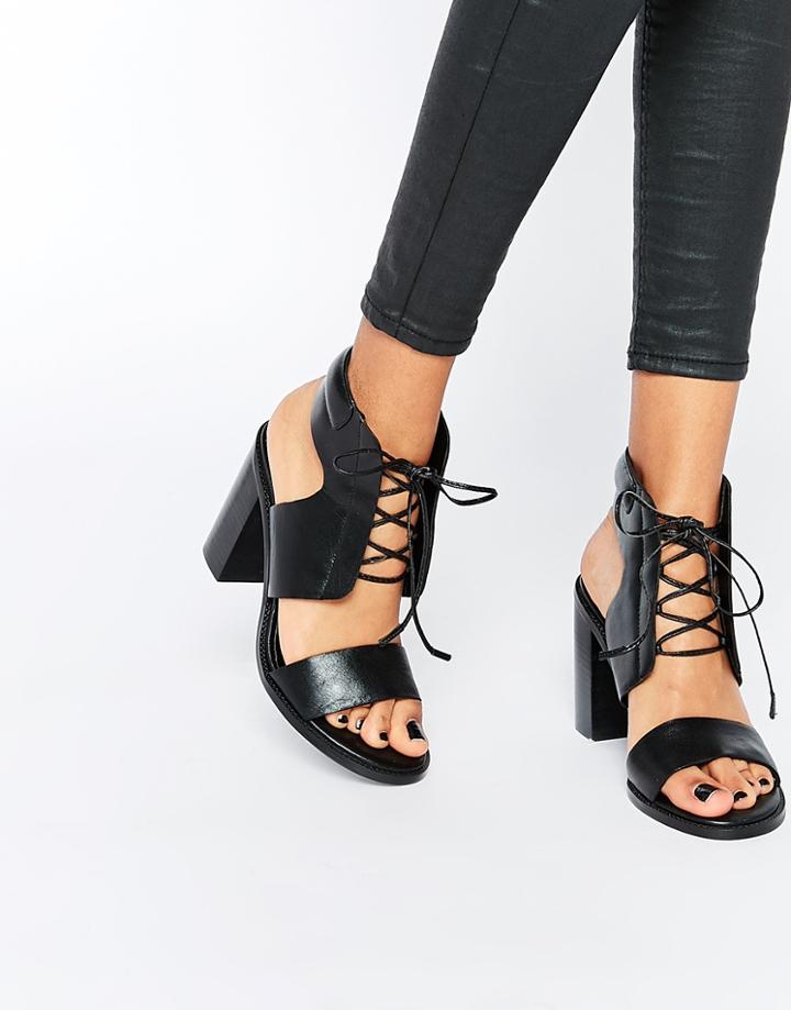 Senso Valleri Vi Black Leather Block Heeled Sandals - Black