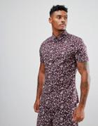 Asos Co-ord Stretch Slim Shirt With Floral Print - Purple
