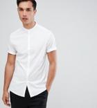 Asos Design Tall Skinny Shirt With Grandad Collar In White - White