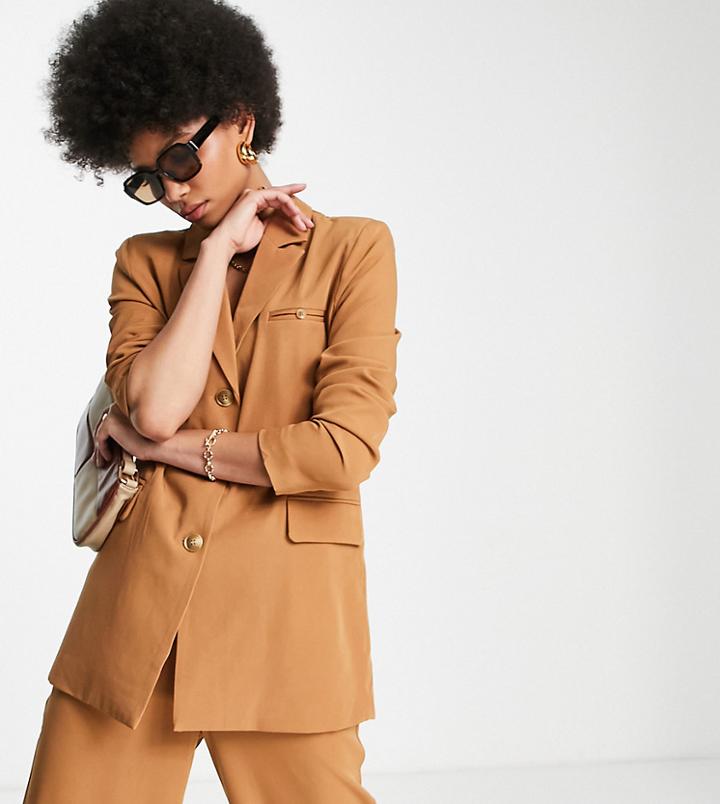 4th & Reckless Tall Button Detail Tailored Jacket In Camel - Part Of A Set-brown