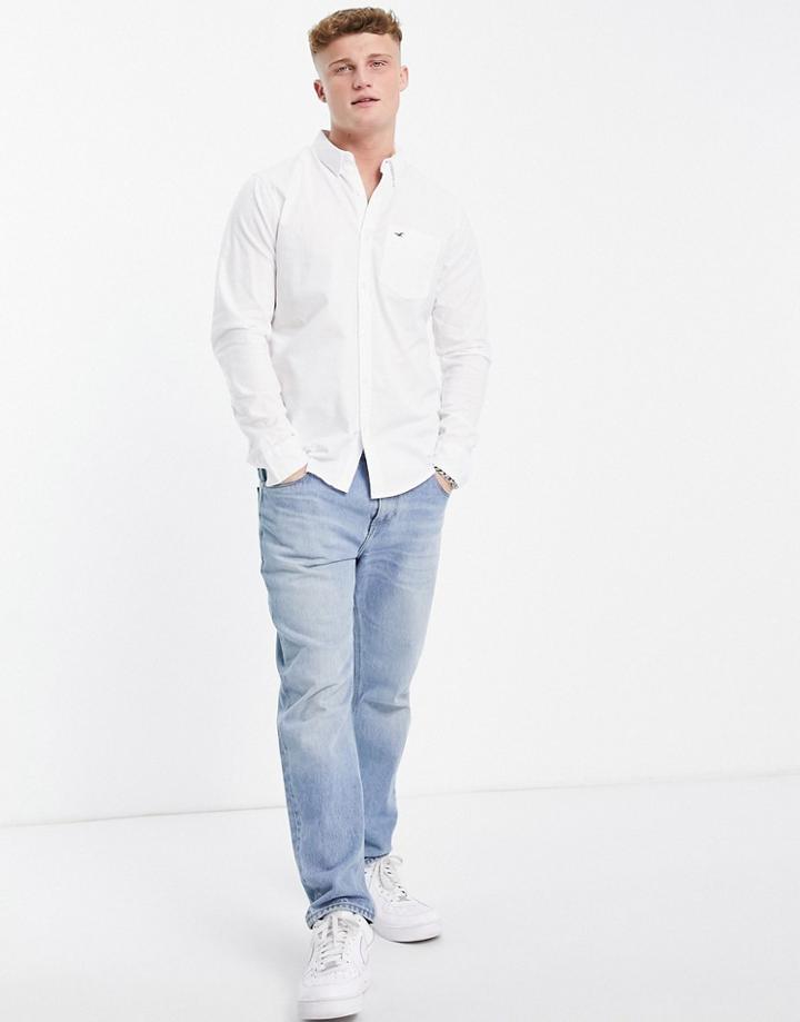 Hollister Oxford Slim Fit Long Sleeve Shirt In White With Small Logo