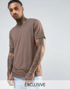 Mennace T-shirt With Raw Hem In Brown - Tan