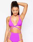 Asos Mix And Match Mesh Insert Molded Triangle Wrap Bikini Top - Purpl