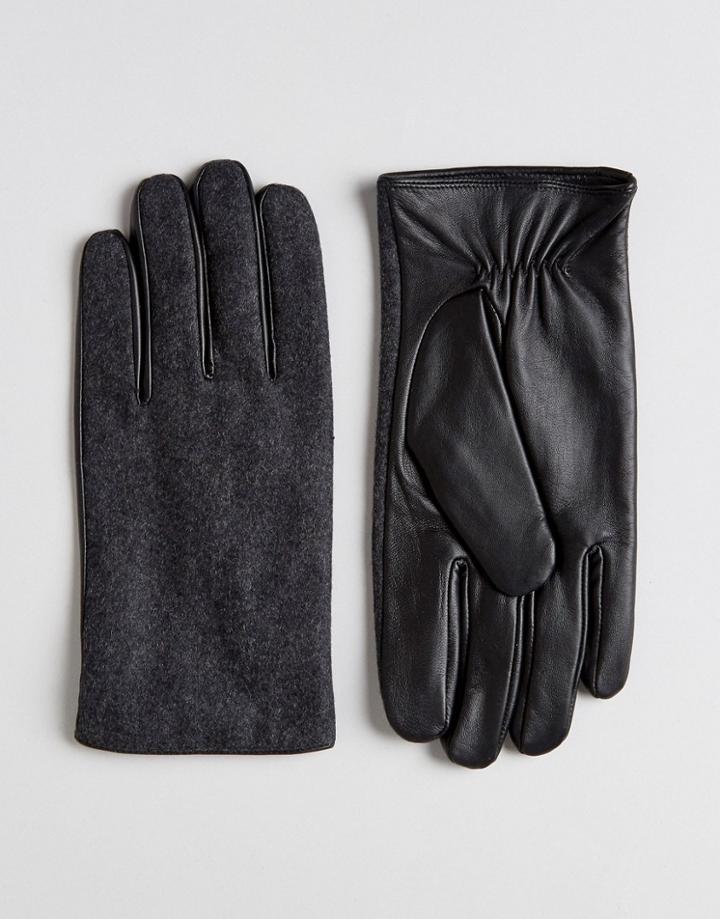 Asos Leather Gloves In Gray Melton - Gray