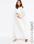 True Decadence Petite Long Sleeve Maxi Dress With Cut Out Waist - White
