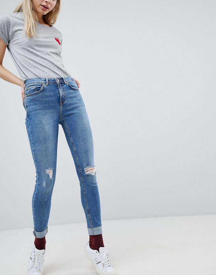 New Look Jenna High Rise Skinny Turn Up Jean - Blue