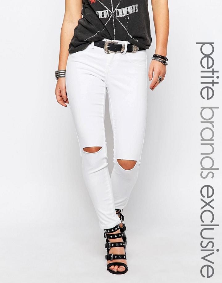 Noisy May Petite Devil Busted Knee Skinny Jean - White