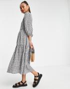 Urban Threads Tiered Midi Smock Dress In Gingham-black