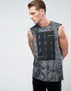 Asos Longline Sleeveless T-shirt With Bleach Wash And Text Print - Black