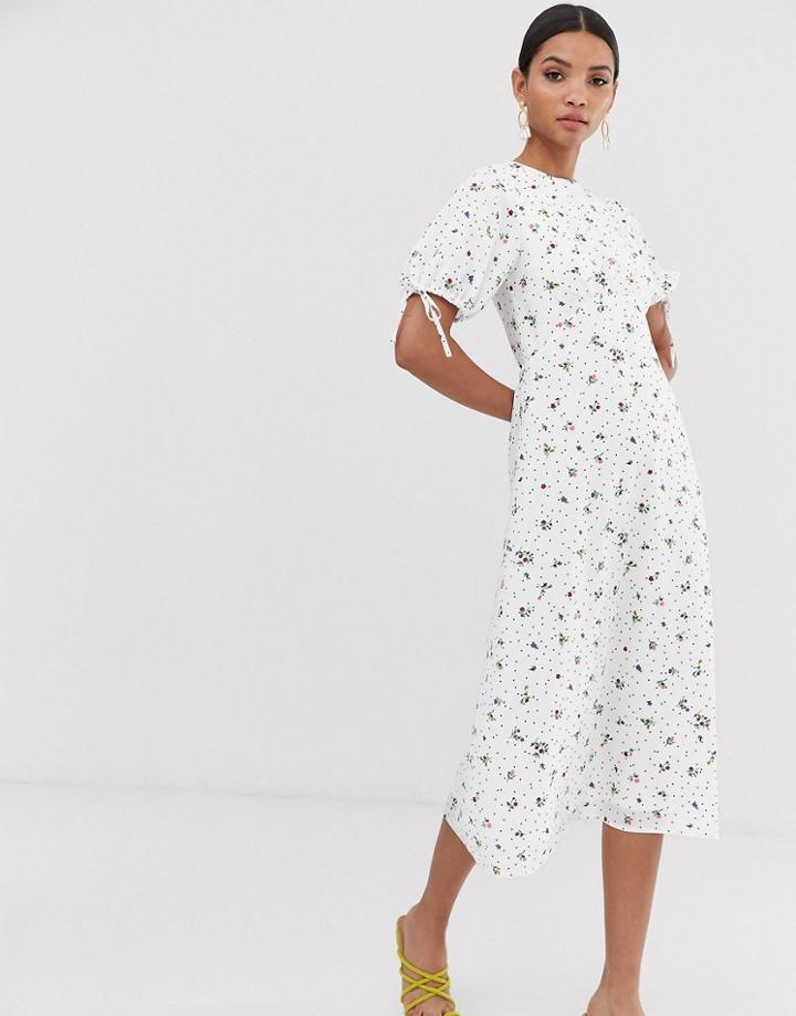 Fashion Union Midi Tea Dress In Floral - White