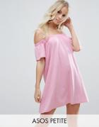 Asos Petite Cold Shoulder Mini Shift Dress In Acid Wash - Pink