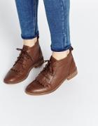 Asos Abery Brogue Lace Up Leather Ankle Boots - Tan