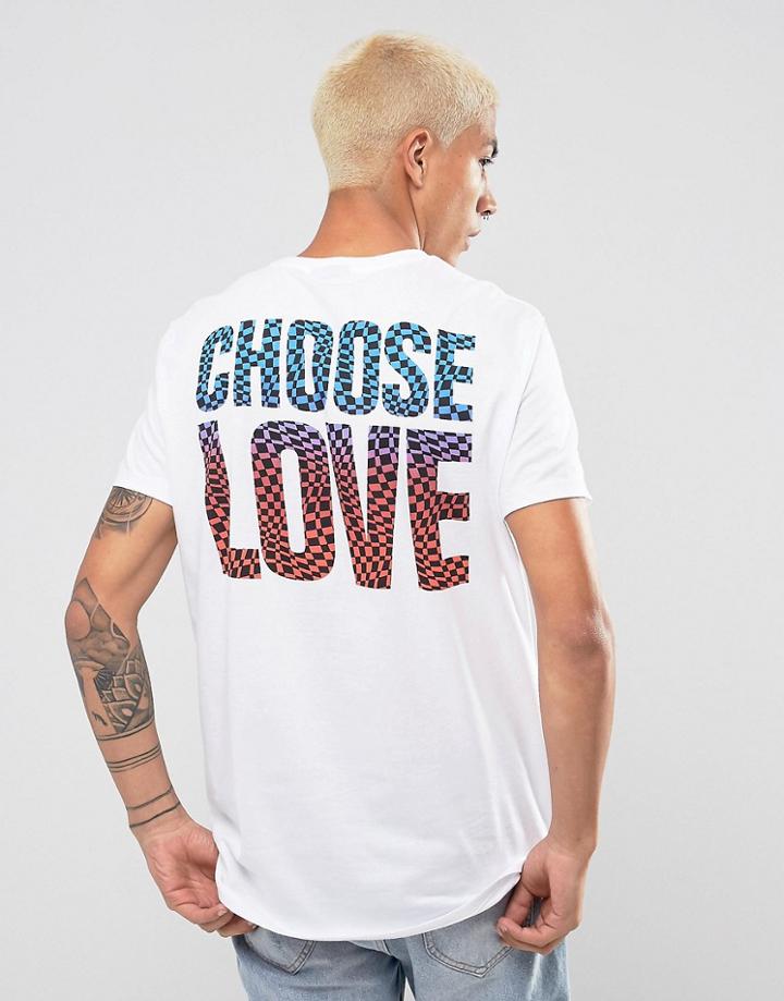 Asos X Help Refugees Longline Relaxed T-shirt With Choose Love Checkerboard Print - White