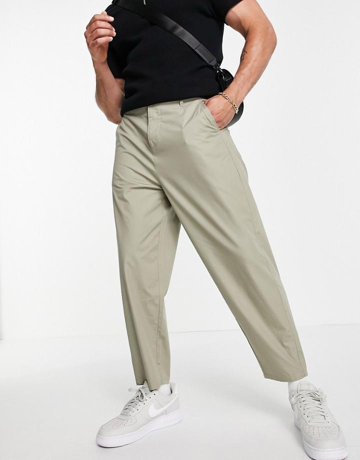 Asos Design Lightweight Oversized Tapered Pants In Beige-neutral