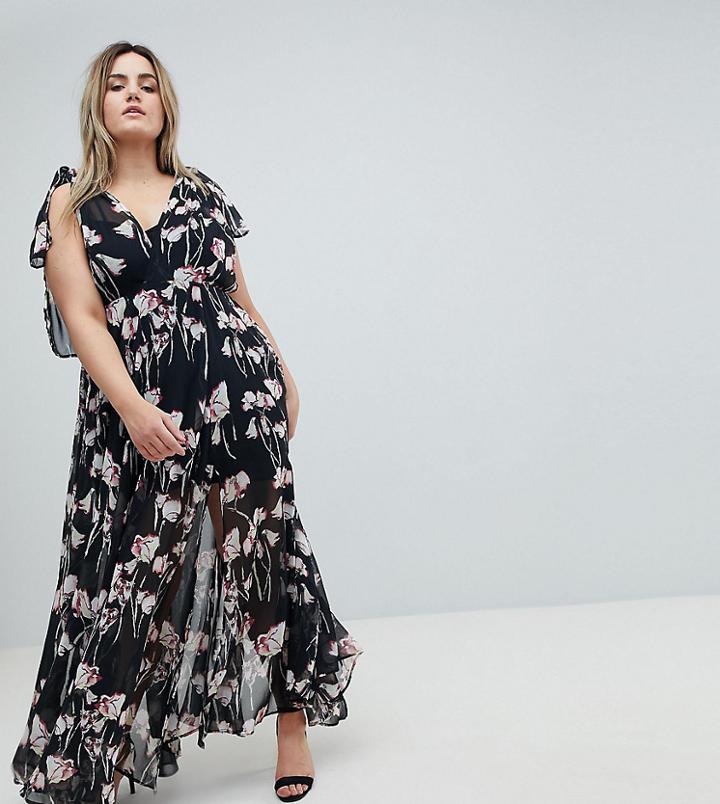 Religion Plus Maxi Dress In Woodland Floral - Black