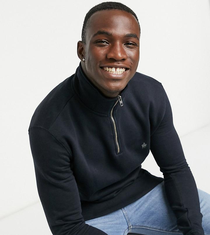 French Connection Tall Funnel Neck Half Zip Sweatshirt In Navy