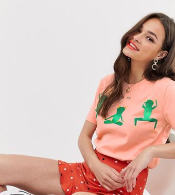 We Are Hairy People Organic Cotton T-shirt With Hand Painted Yoga Frogs - Pink