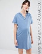 Bluebelle Maternity Lounge Varsity Trim Sweat Dress With Hood - Blue