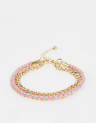 Asos Design Multirow Bracelet With Thread And Chain In Gold Tone