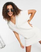 Asos Design Knit Mini Sweater Vest Dress In Cream-white