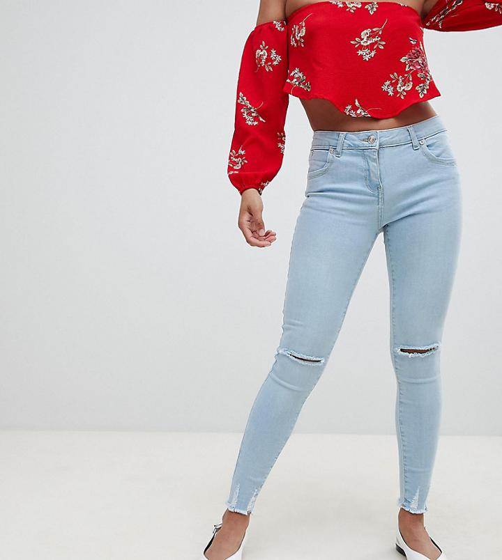 Parisian Petite Ripped Knee Skinny Jeans - Blue