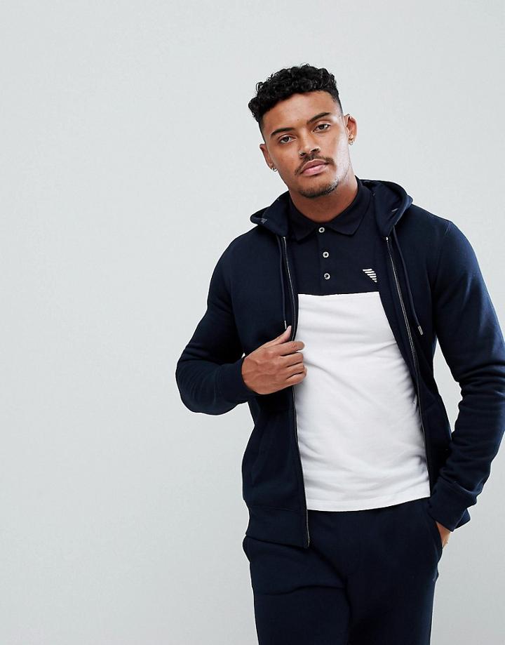 Emporio Armani Hooded Logo Sweat In Navy - Navy