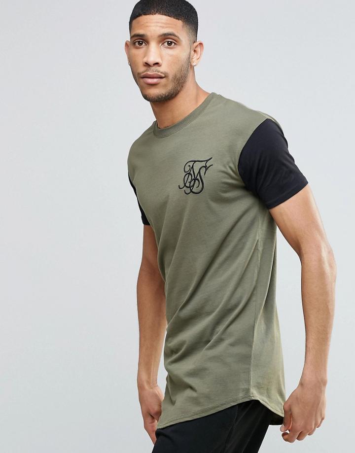 Siksilk Contrast T-shirt With Curved Hem - Green