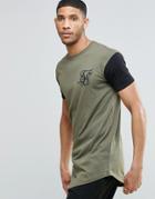 Siksilk Contrast T-shirt With Curved Hem - Green